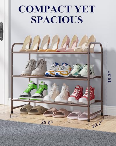Kitsure Shoe Rack - Stainless Steel Shoe Organizer, Sturdy Shoe Rack for Closet and Front Door Entrance, Free Standing Shoe Shelf, Closet Organizers and Storage, 25.6" Wide - 3 Tier, Brown - color: Brown, size: 25.6" Wide - 3 Tier