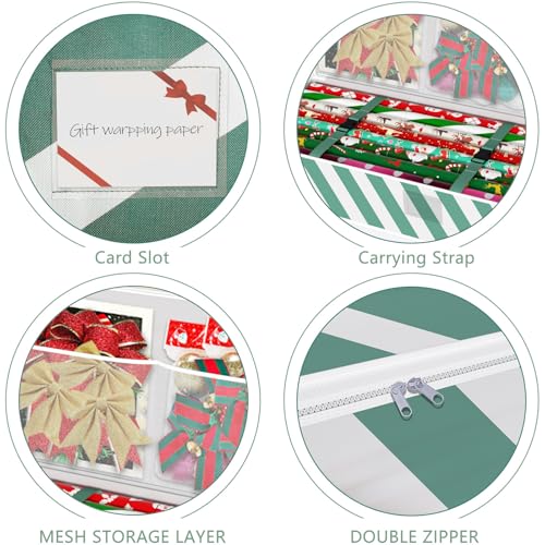 Safana Wrapping Paper Organizer Storage Bag, 42" Durable 600d Oxford Wrapping Organizer Box Under Bed Storage Containers for Decorations Paper Rolls, Ribbons, Balls, Bows (Green Stripe) - color: Green Strip, size: 42inch