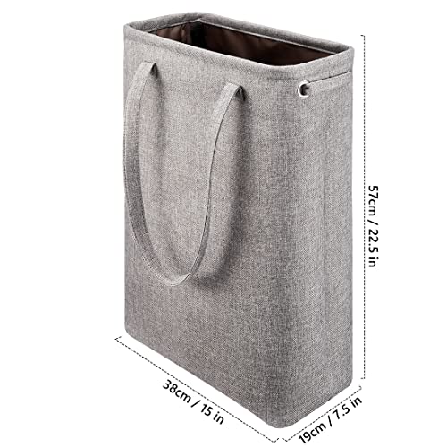 i BKGOO Laundry Basket with Handles Grey Coffee-Slim Laundry Bin Collapsible Dirty Clothes Basket Narrow Laundry Bag Foldable Dirty Hamper for Camping, Dorms, Apartments - color: Grey