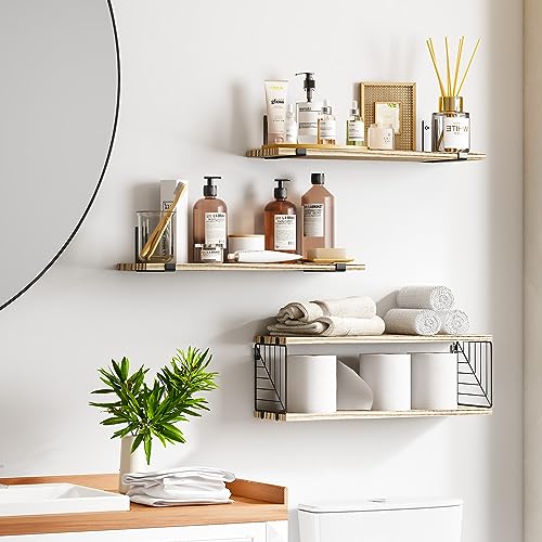 Fixwal Bathroom Floating Shelves Over Toilet, 15.8in Farmhouse Rustic Wood Shelves, Wall Decor for Bathroom, Living Room,Bedroom and Kitchen (3 Plus 1 Tier Rustic Brown) - color: Rustic Brown