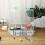BTSKY Clear Plastic Dividing Storage Box with 4 Compartments Adjustable Storage Bin with Lid Plastic Craft Storage Container Multipurpose Sewing Box Art Supply Organizer, 13.3x8.1x3.4 Inches - size: 13.3x8.1x3.4 Inches-Clear