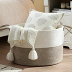 Luxury Little XXXL Nursery Storage Basket, 22 x 22 x 14 inches - 100% Cotton Rope Baskets with Handles, Laundry Basket for Toys, Blankets and Pillows - Off White & Beige - color: White&Beige Premium