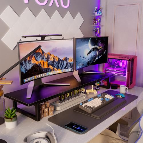 Simple Trending 38 Inch Dual Monitor Stand Riser, Wood and Steel Desktop Organizer for Home Office, Black - color: Black