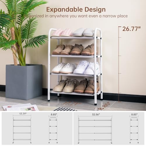 Gonfoam 4-Tier Expandable Shoe Rack,Adjustable Shoe Shelf Storage Organizer Heavy Duty Metal Free Standing Shoe Rack for Entryway Closet Doorway (White) - color: White, size: 4 Tier