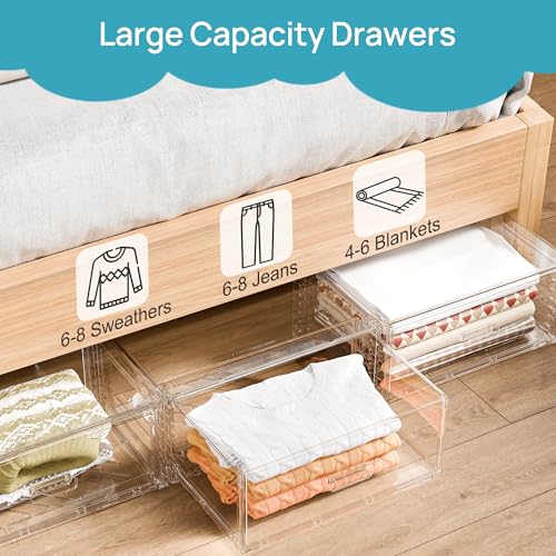 Vtopmart 3 Pack Large Clear Stackable Storage Drawers 27QT, Easily Assemble Plastic Closet Storage Bins, Dust-Proof UnderBed Organizer for Clothing, Sweater Organization - style: 3pk Large
