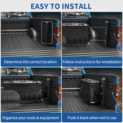 oEdRo Truck Bed Storage Tool Box Fits 2015-2026 Ford F150 Passenger Side, 180 Degree Rotation Rear Tool Boxs with Lockable Lid & Password Padlock, Black Waterproof Wheel Well Storage - size: Passenger Side
