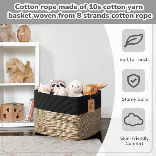 Goodpick Woven Storage Baskets for Organizing, 18" x 14" x 12" Wicker Laundry Basket for Shoes,Towel, Blanket Basket for Living Room, Toy Baskets Storage Kids with Handles - color: Black Jute, size: 18"L x 14"W x 12"H