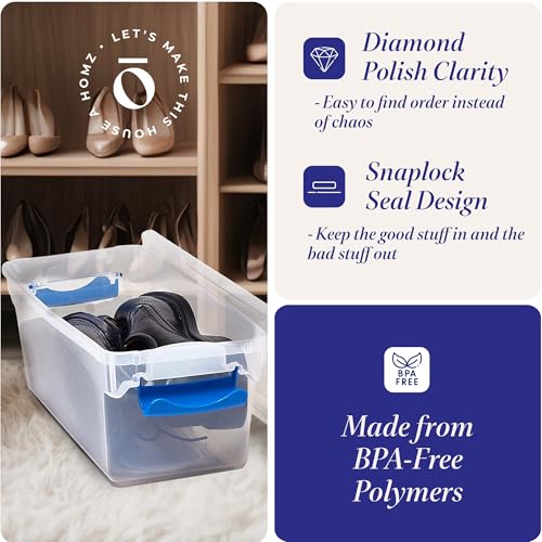 HOMZ 5-Pack Latching Lid, Clear Plastic Storage Organizer Bins, 7.5 Quart, Blue Latch - Stackable Organizing Containers for Home, Garage, and Office - color: Blue, size: 7.5 QT (5 Pack)