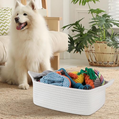 OIAHOMY 7L Woven Basket, Gift Basket Empty with Gift Bags and Ribbons, Rope Baskets for Baby Showers, Storage Baskets with Handles for Nursery, Pet Toy Organizer - White - color: White, size: Small: 11.81L*7.87W*4.72H