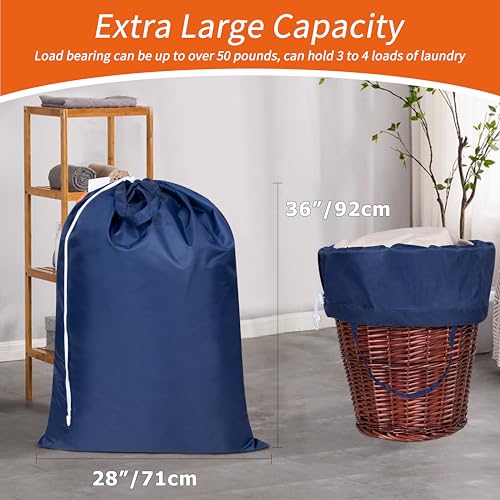 Polecasa 2 Pack Extra Heavy-Duty Laundry Bag 28x36”- Machine Washable Large Storage Bag with Reinforced Handles & Drawstring Closure & ID Tag for College Dorm Travel - Navy - color: Navy, size: 28" x 36" | 2 Pack