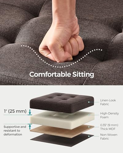 SONGMICS Mazie Collection - 30 Inches Folding Storage Ottoman Bench, Ottoman Foot Rest, End of Bed Bench, Storage Chest, Load 660 lb, for Living Room, Bedroom, Entryway, Brown ULSF047K02 - color: Brown, size: 15"D x 30"W x 15"H