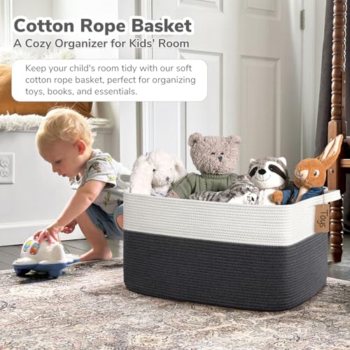Goodpick Woven Storage Baskets for Organizing 22”x17”x12” Large Blanket Basket for Living Room Bedroom, Rectangle Toy Baskets Storage Kids with Handles, Dark Gray - color: Dark Gray, size: 22"L x 17"W x 12"H