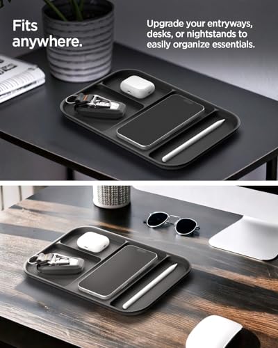 Spigen Modern Valet Tray Premium PU Storage Stylish Organizer Designed for Entryway Bedside Nightstand Desk for Key, Wallet, Watch, Phone, Jewelry, and Everyday Carry Accessories - Black (Sectional) - size: Sectional