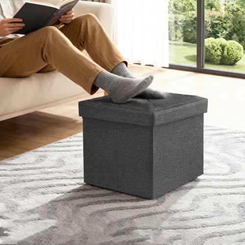 15'' W Storage Ottoman Bench, Folding Storage Bench Ottoman, for Bedroom, Living Room, and Utility Room, Grey - size: 15"D x 15"W x 15"H