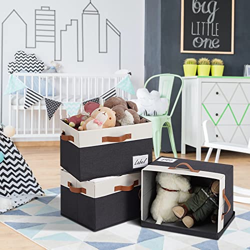 Extra Large Storage Bins with Lids, Foldable Fabric Storage Baskets with Lids, Sturdy Storage Boxes with Labels and 3 PU Handles for Closet Home Bedroom Office (32L, 3 Packs, Black&White) - color: Black with White, size: Extra Large-3pcs