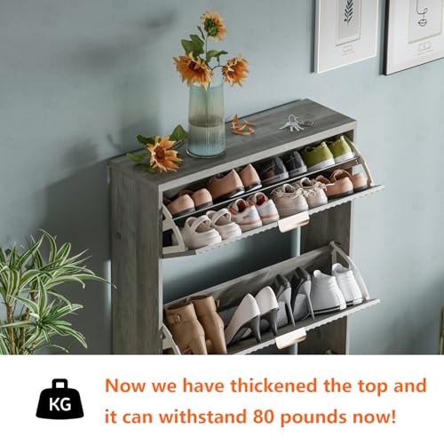 Shoe Cabinet Storage,Modern Freestanding Organizer with 3 Flip Drawers,Narrow Shoe Rack Cabinet for Entryway,Grey - color: Grey, size: 3-Drawers