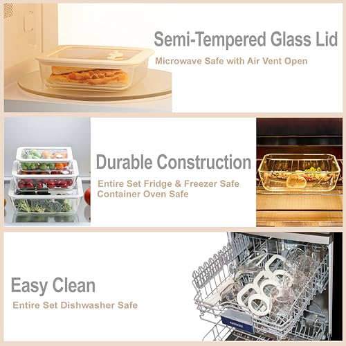 Urban Green Glass Food Container Set with Glass Lid, 3 Pack, Food Storage Containers Set, Airtight, LeakProof, 100% Plastic Free, Meal Prep Containers (White Color) - color: White Sand-SQ-3p