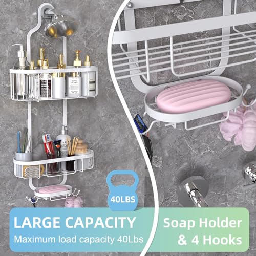 Kadolina White Hanging Shower Caddy, 3-Tier Bathroom Organizer with Soap Dish, Rust Resistant, Quick Dry, Assembly Required - color: White