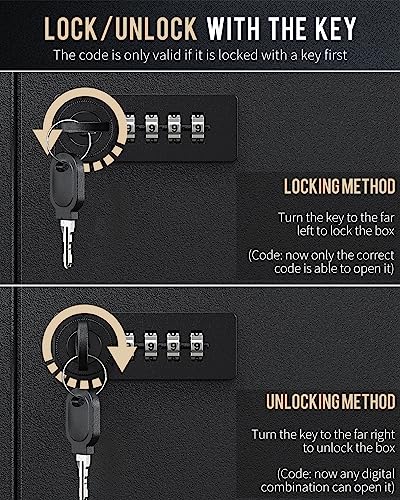 Uniclife 100 Position Slotted Key Cabinet with Combination & Key Lock Resettable Black Digital Security Storage Box Steel Key Organizer with Slotted Racks White Key Tag Labels and Permanent Pen - color: Black, size: 100 Keys