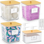 HomePekite Laundry Pods Storage Container, Clear Laundry Room Organization and Storage,Detergent Powder Container,with Wooden Lids & Labels, 3+1 Pack - style: 3+1 Pack