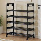 Long Storage Shoe Rack Organizer Sturdy Shoe Shelfs with Wheels Free Standing Shoe Rack for Home and Entryway 5 Tier - 24.0" W Hold 15 Pairs - size: 5 Tier - 24.0"W