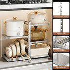PureBox Pots and Pans Organizer Rack with Lid Holder – 8 pots, 304 Solid Stainless Steel Shelves Heavy Duty Adjustable Under Cabinet Pot Rack, Double-Sided Cabinet Organizer, Holds 100Lbs, Silver - color: Silver
