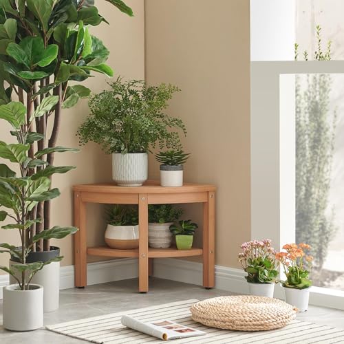 Shower Stool for Inside Shower, Corner Shower Stool, Shower Bench Seat with Storage Shelf for Bathroom, Living Room, Bedroom - color: Wood