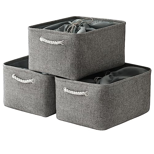 TheWarmHome Fabric Storage Bins Baskets for Organizing, Large Sturdy Storage Basket W/Handles, Decorative Foldable Storage Baskets for Shelves Closet Nursery Toy (X Large - 3 Pack 17.7L×13.8W×9.8H) - color: Grey, size: 3PCS/X Large -17.7Lx13.8Wx9.8H