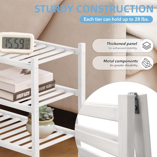 3 Tier Bamboo Shoe Rack Storage Organizer for Closet, Multifunctional Stackable Free Standing Shoe Shelf Organizer for Small Space,Entryway, Hallway, Bathroom27 x11 x20 (White, 3 Tier) - color: White, size: 3 Tier