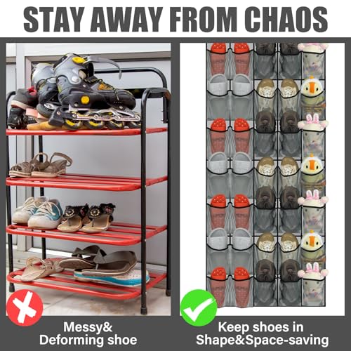 Windyun 2 Pcs 70 Large over The Door Shoe Organizer Hanging Shoe Rack for Closet Holder Gray Mesh Pockets Back to School Behind Door Hanger Storage Nonslip for Home Room School Dorm, Each 35 Pockets - color: Black in Gray