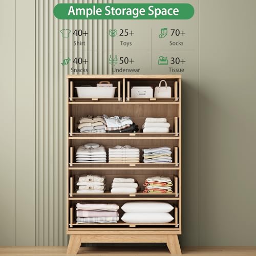 Fluted Dresser for Bedroom with 6 Drawers, 46" Tall Modern Chest of Drawers with Metal Handle, Wooden Dresser TV Stand, Wood Closet Clothes Storage Organizer for Living Room, Hallway, Natural Oak - color: Natural Oak, size: 15.6"D x 31.5"W x 46.1"H (6 Dra