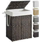 SONGMICS Laundry Hamper with Lid, 23.8 Gallon (90 L) Synthetic Rattan Clothes Laundry Basket with Lid and Handles, Foldable, Removable Liner, Chestnut Brown ULCB051K02 - color: Chestnut Brown, size: 90 L