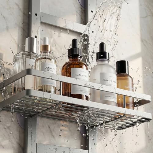 Over the Door Shower Caddy Hanging, Rustproof Shower Shelves with Waterproof Phone Pouch, 2-Tier Adjustable Bathroom Organizers and Storage, No Drilling Shampoo Soap Shelf (Silver 2-Tier) - size: Silver 2-Tier