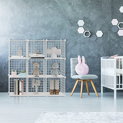 HUBSON Wire Cube Storage Organizer, Book/Toy/Craft/Potted Plants and petCloset Organizers and Storage Shelves, 9-Cube Freely Combinable Metal Grids Storage Shelf,White Plus Iron - color: White Plus Iron, size: 9 Cubes
