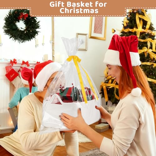OIASKET Large Empty Gift Baskets for Baby Shower, 16.5" L x 12.6" W x 7" H Cute Woven Storage Basket with Gift Bags and Ribbons, Small Rope Toy Basket with Handles, Cat Dog Pet Toy Organizer - White - color: White, size: Large: 16.5"L x 12.6"W x 7"H