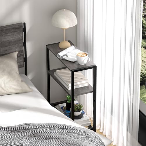 Narrow Side Table for Small Space, 2-Tier Small End Table with Shelf Holder, Slim Nightstand, Skinny Snack Couch Table in Living Room, Bedroom, Study, Kitchen and Balcony (Grey) - color: Grey