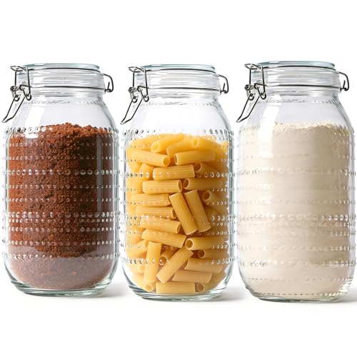 ComSaf 0.5 Gallon / 3 Pack Wide Mouth Glass Jars with Airtight Lids,Large Airtight Food Storage Containers for Pantry, Heavy-Duty Canister Set for Flour, Sugar, Cereal, Cookies, and Pet Food - size: 0.5 Gallon/3pcs
