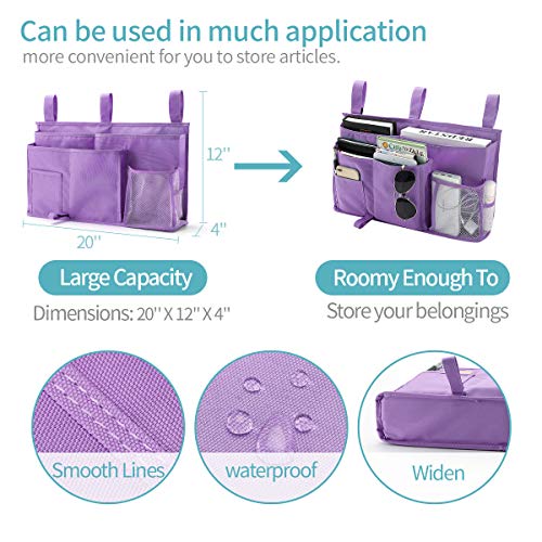 Bseash Bunk Bed Organizer, Bedside Caddy Hanging Bed Organizer Storage Bag 8 Pockets, for College Dorm Rooms Bed, Hospital Bed, Baby Bed Rails, 600D Oxford Cloth (Purple) - color: Purple, size: Large