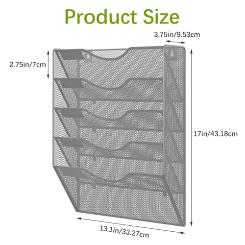 EasyPAG Wall File Organizer 5 Tier Hanging Paper Folder Holder, Zero Assembly Metal Mesh Wall Mounted Mail Organizer for Office Home Classroom Narrow Spaces, Silver - color: Silver, size: 5 Tier