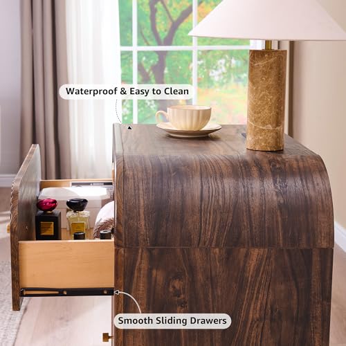 T4TREAM Fluted Dresser with 3 Drawers, 32" Tall Modern Chest of Drawers with Thickened Curved Profile Design, Wood Closet Clothes Storage Organizer for Bedroom, Living Room, Hallway, Dark Walnut - color: Dark Walnut, size: 15.7"D x 30"W x 32"H (3 Drawers)