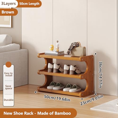 KNERS Bamboo Shoe Rack, Multi-Layer Space-Saving Shoe Organizer for Entryway, Bedroom or Living Room, Stable & Easy to Install, 3-Tier / 5-Tier / 6-Tier Options (3 Layer - 50cm) - size: 3 Layer - 50cm