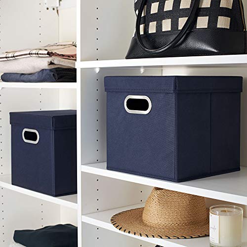Household Essentials 33-1 Decorative Storage Cube Set with Removable Lids | Navy | 2-Pack - size: 2 Count (Pack of 1)