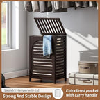 FILWH Laundry Hamper with Lid (16.9 * 13 * 26.5inches) Large Bamboo Laundry Bin Basket 85L Clothes Hamper with 1 Removable Bag Storage baskets for Bathroom(Brown) - color: Brown
