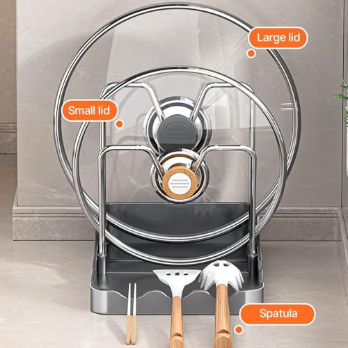 Kitchen Pot Lid Storage Rack - Double Lid Holder Cooking, Multifunctional Pot Lid & Cutting Board Holder, PP+Rust-Resistantcarbon Steel, Space-Saving ,For Cutting Boards, Spoons, Chopsticks (white)