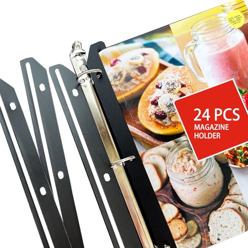 24Pcs Magazine Holder For Binder, 3 Hole Punched，Magazine Organizer, 3 Ring Binder Insert Strips, Organizer, Storage, Black