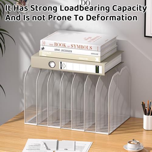 FANXIYQ White 7-Section File Folder Organizer for Desk – Metal Vertical File Holder, Desktop File Organizer Vertical Stand, Letter/A4 Folder Rack, Upright File Sorter, Office Paper Organizer - color: White, size: 7 Section Upgrade