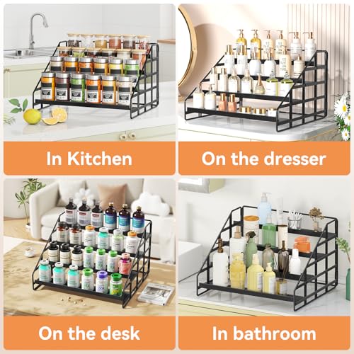 Bunoxea Spice Rack 4 Tier Kitchen Cabinet Organizer,Countertop Spice Rack,Tier Depth Adjustable Cabinet Shelf,Step Spice Organization Easy Visibility,Holds Seasoning and Condiments - size: 1 Pack