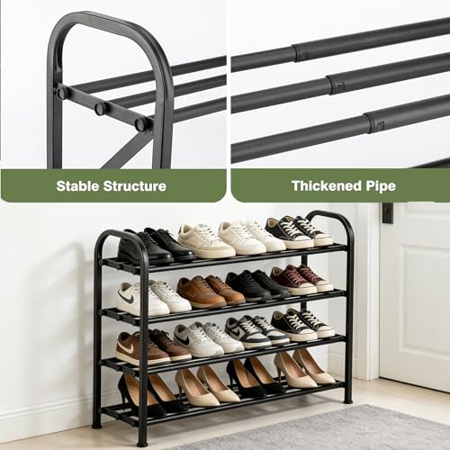 4-Tier Expandable Shoe Rack, Stackable and Adjustable Shoes Organizer Storage Shelf, Sturdy and Durable Metal Structure Free Standing Shoe Rack for Closet Entryway Doorway - color: 4-tier
