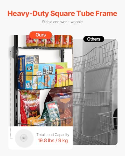 VEVOR Over the Door Pantry Organizer, 6-Tier Pantry Organization and Storage, Heavy-Duty Steel Hanging Spice Rack, Adjustable Wall Seasoning Shelves, for Home Kitchen Laundry Room Bathroom, Black - color: Black, size: 6-Tier