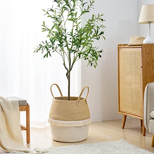 KAKAMAY Woven Baskets for Storage(17"x17"),Large Cotton Rope Woven Baby Laundry Hamper,Collapsible Laundry Basket, Blanket Basket for Organizing Living Room,Nursery,Pillows,Toy Chest(Beige) - color: Beige Fringe